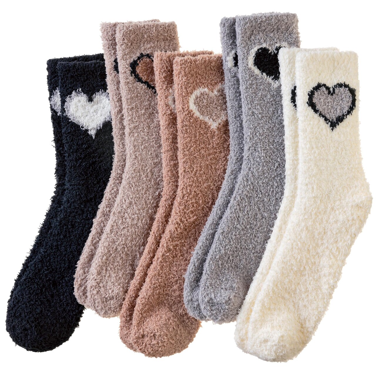 Womens Fuzzy Socks Fluffy Warm Slipper Winter Comfy Thermal Cozy Plush Sleep Home Cabin Socks (5 Pairs Heart)